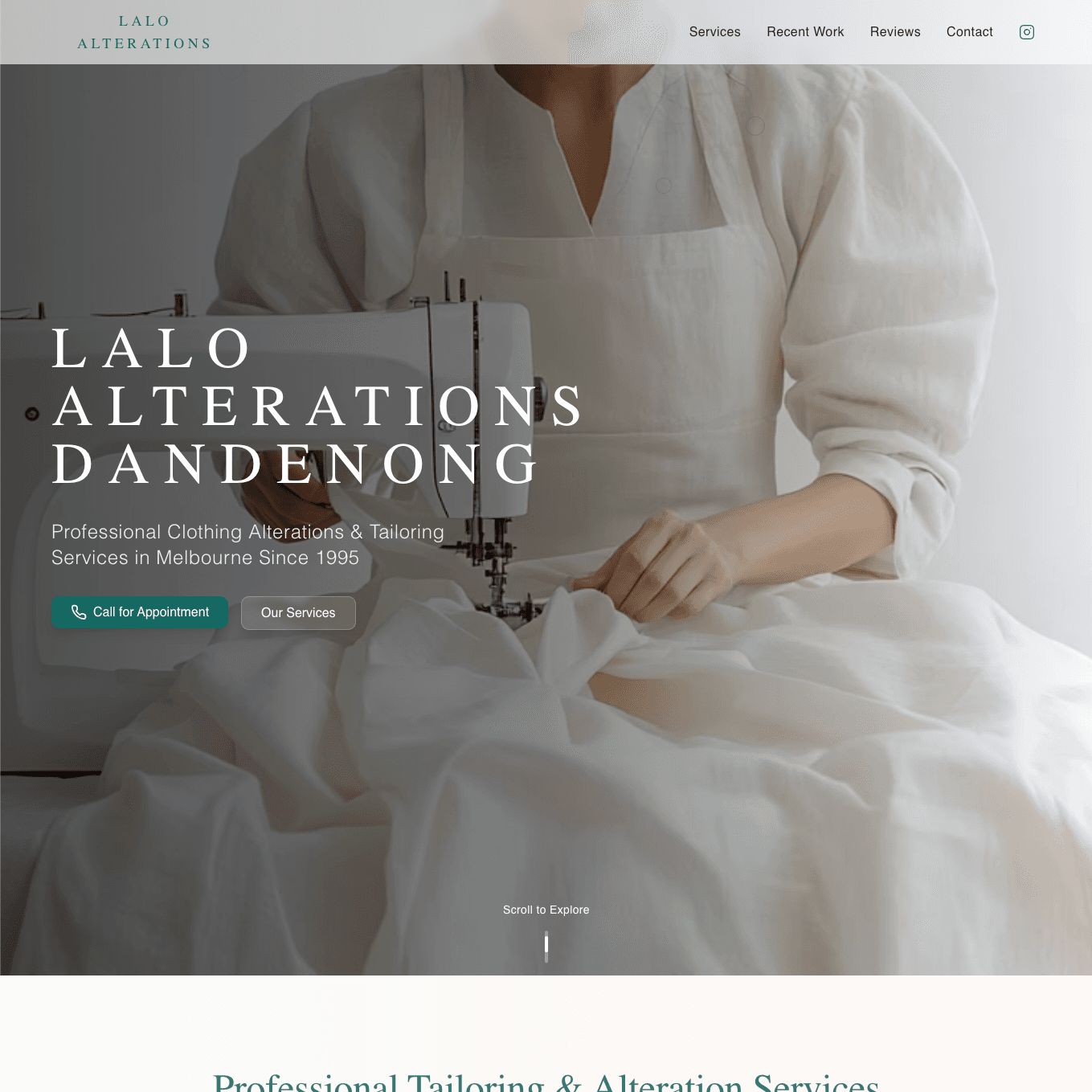 Lalo Alterations Website Hero Section