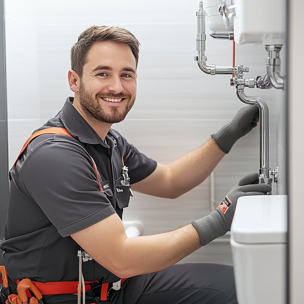 Modern hot water system being installed by a plumber