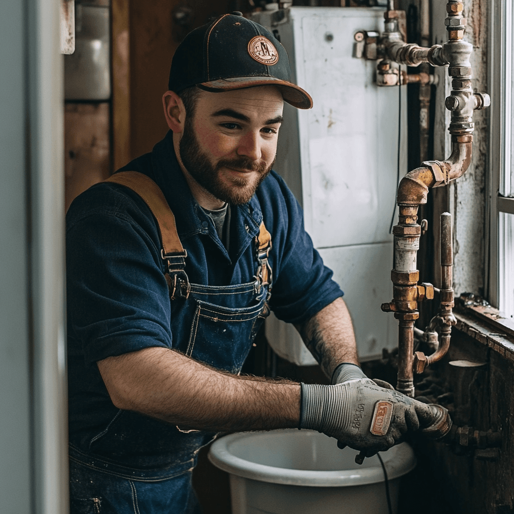 Plumber replacing old pipes with new ones